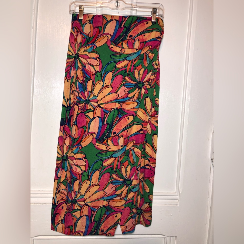 FARM Rio Floral Midi Skirt - Green and Orange